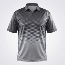 Load image into Gallery viewer, Gray polo shirt with a geometric pattern on a white background