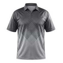 Load image into Gallery viewer, Gray polo shirt with a geometric pattern on a white background