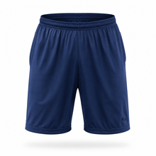 Load image into Gallery viewer, Navy blue athletic shorts on a white background