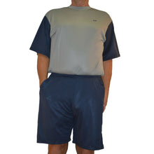 Load image into Gallery viewer, Big & Tall - DriWize™ Birdseye Mesh - Crewneck Shirt - Short Sleeve (duo color) - light grey with navy