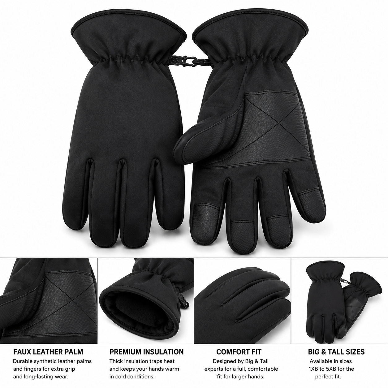 Men's Big Winter Work Gloves - Reinforced Palm & Fingers