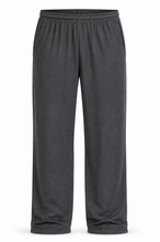 Load image into Gallery viewer, Dark gray heathered lounge pants with an elastic waistband, shown against a plain white background.
