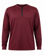 Load image into Gallery viewer, Maroon long-sleeve shirt with a small logo on a white background

