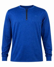 Load image into Gallery viewer, Blue long-sleeve shirt with a zipper on a white background
