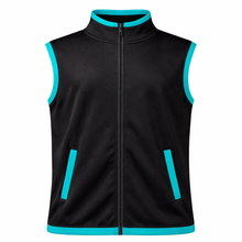 Load image into Gallery viewer, Black vest with teal accents on a white background
